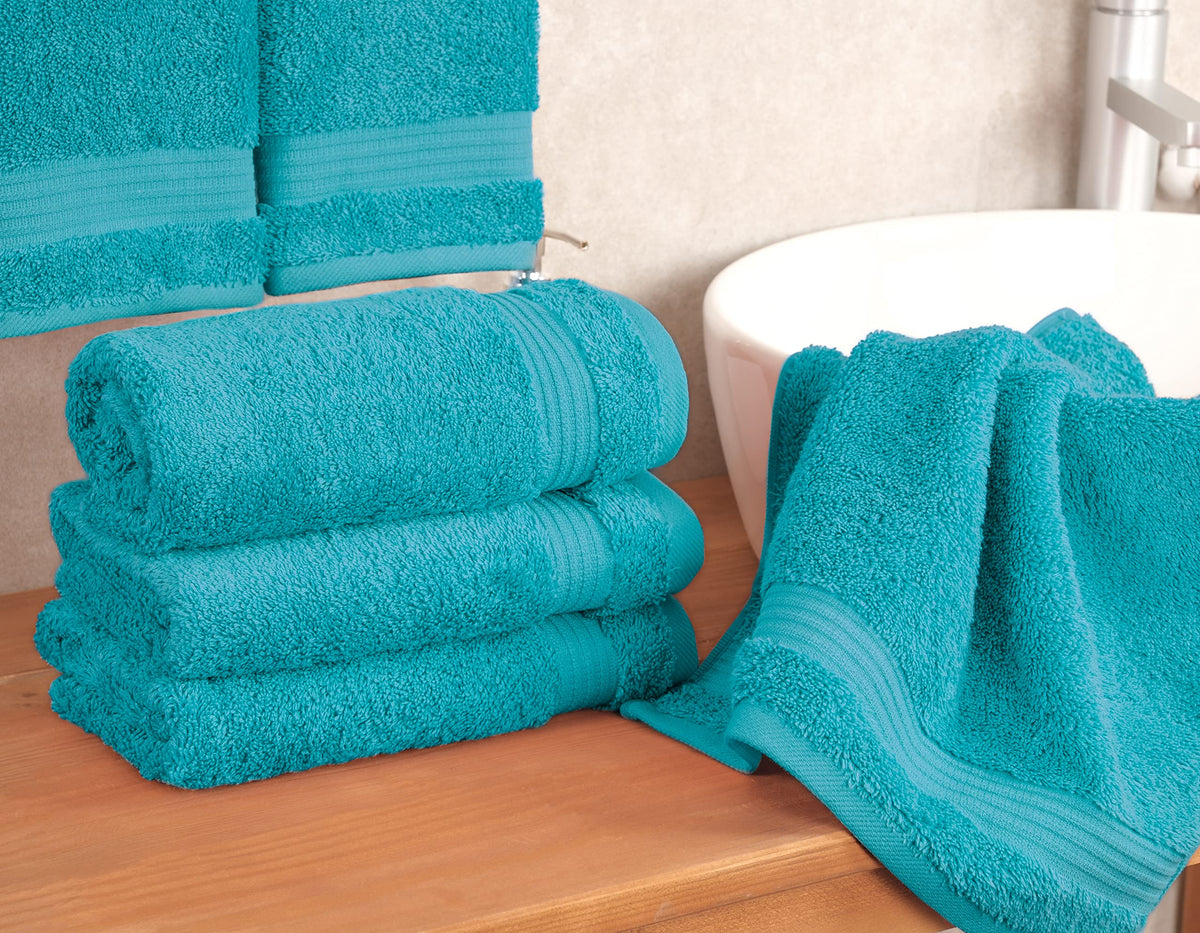 Cotton Paradise Hand Towels for Bathroom, 100% Cotton Turkish 4 Piece Hand Towel Set, Soft Absorbent Face Towels Clearance Set, Aqua Blue Hand Towels