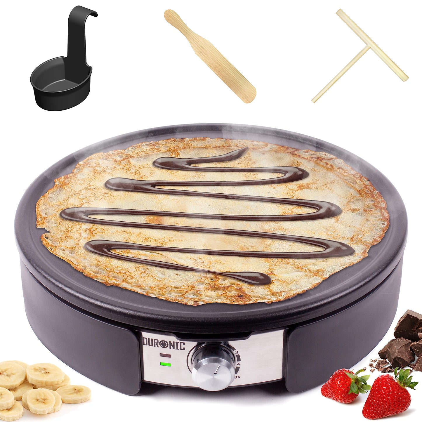 Duronic Crepe Maker PM152 Electric Pancake Maker Machine 37cm Non Stick Removable Hot Plate for Crepes, Omelettes & Pancakes Includes Crperie