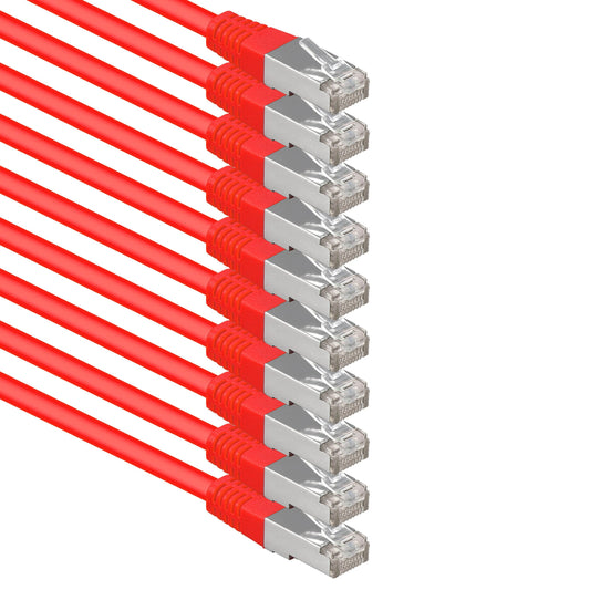 1aTTack.de 5 m red - pack of 10 Cat.6 patch cable network cable CAT6 S-FTP Gigabit Lan PIMF CAT 6 copper CU halogen-free Internet DSL game console