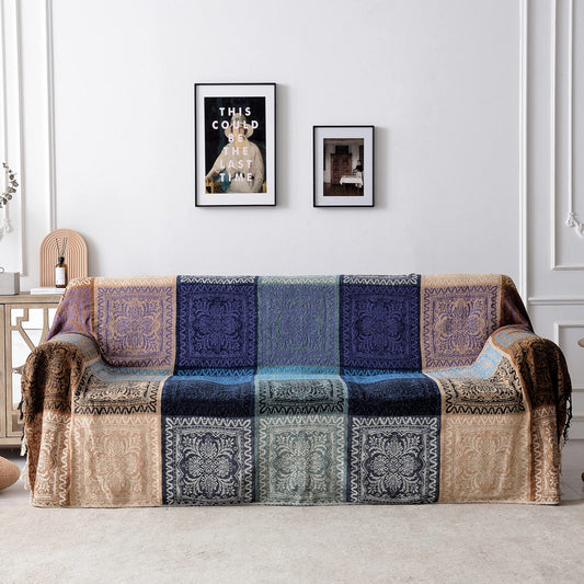 Edcooy Boho chair cover Colorful chenille Tassels Hippie throw blanket for couch Bed Sofa Recliner Loveseat, Blanket for Bohemian Living Room Decor