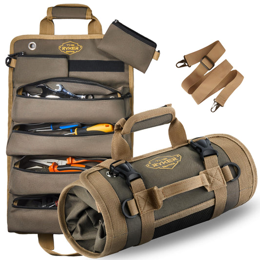 The Ryker Bag Tool Organizers - Small Tool Bag W/Detachable Pouches, Heavy Duty Roll Up Tool Bag Organizer : 6 Tool Pouches - Gifts for Dad Tool Roll