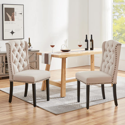Yaheetech Classic Dining Room Chairs Set of 2 with Wooden Legs, Beige
