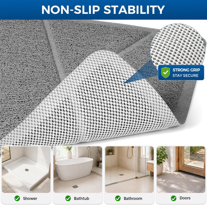 XIYUNTE Square Shower Mat Non Slip Anti Mould, Bath Mat with Heat-Pressed Edging 60x60cm, INCL. Hooks for Drying