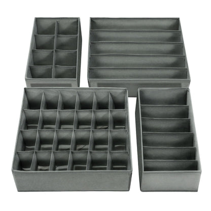 SabMak Underwear Drawer Organiser Divider – Bedroom Storage Boxes for Bras, Underwear, Socks, Ties, Baby Cloths, Wardrobe Clothes Organiser (set of 4)
