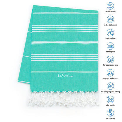 LeStoff 2 Hammam Towels/Beach Towels, 100% Organic Cotton, Turquoise/Yellow
