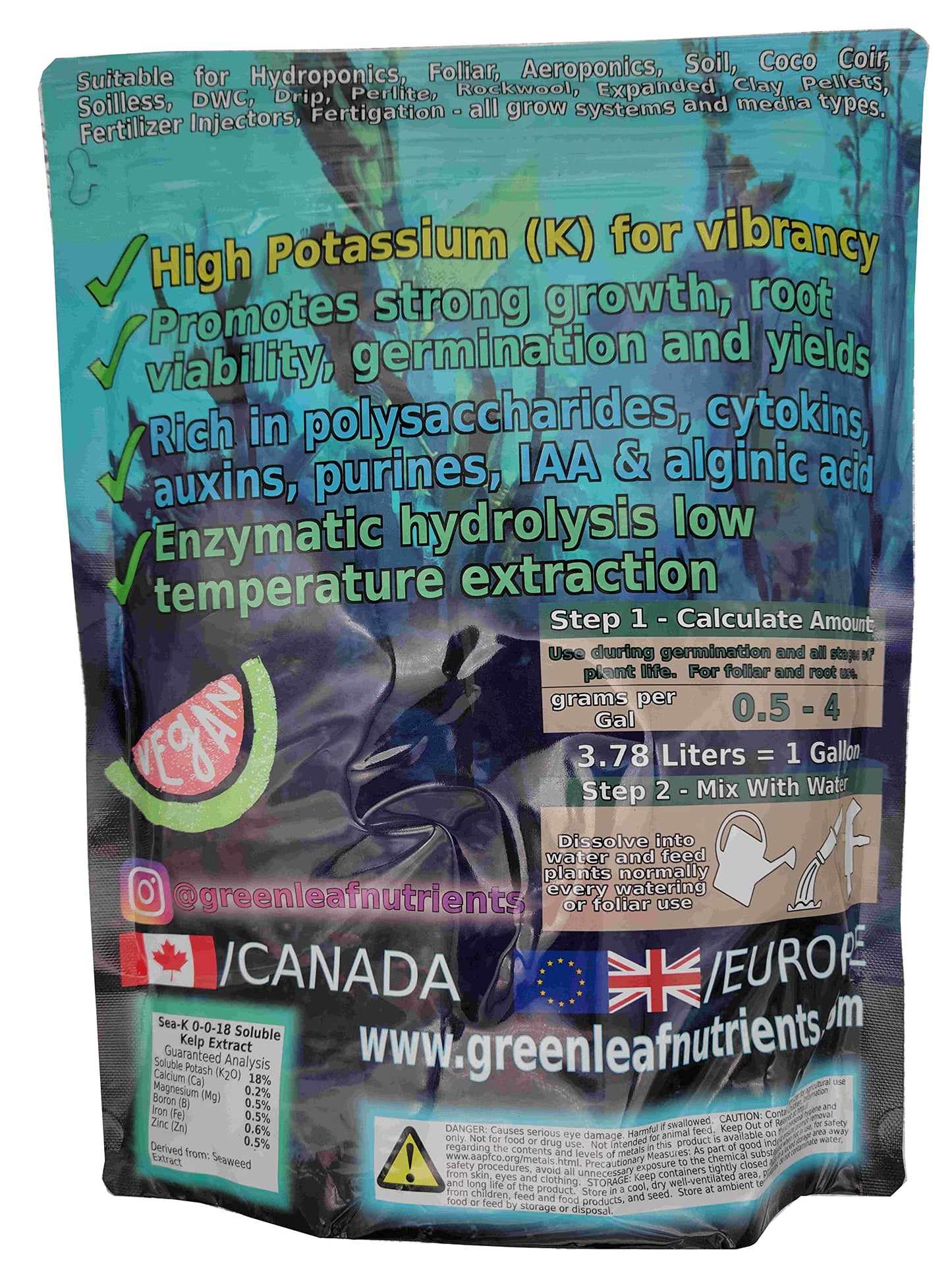 Seaweed and Kelp Fertilizer for Plants - Organic Sea-K - Concentrated Extract Powder Nutrient Makes 3500 Liters