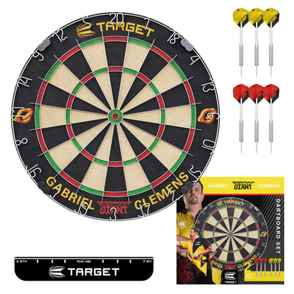 Target Darts Gabriel Clemens Dartboard Set | Player Edition Dart Board Set with 2 Sets of Steel Tip Darts, Competition Standard Throw Line |
