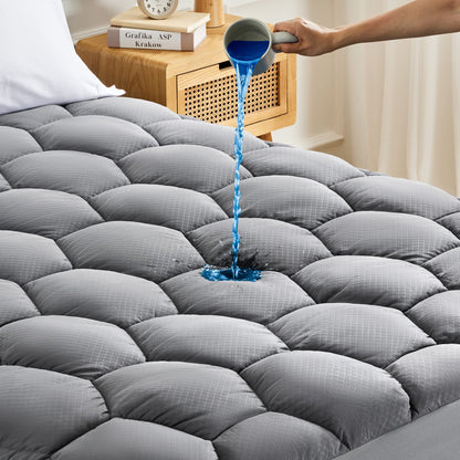 SONIVE Waterproof Mattress Topper Soft Bed Topper Breathable Thick Fitted Deep Mattress Protector Filling Pad with with Elasticized Straps for Double