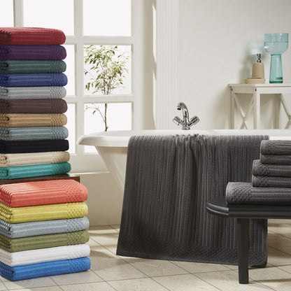 Superior Cotton 6-Piece Solid and Ribbed Towel Set, Face Towels 13” x 13”, Hand Towels 16” x 28”, Bath Towels 27” x 54”, Slate Blue