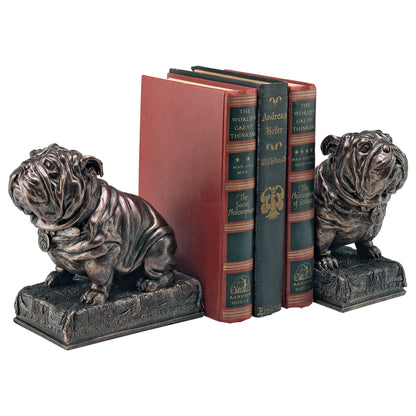 Design Toscano British Decor Bulldog Mascot Bookend Statues, 15 cm, Set of Two, Polyresin, Bronze Finish