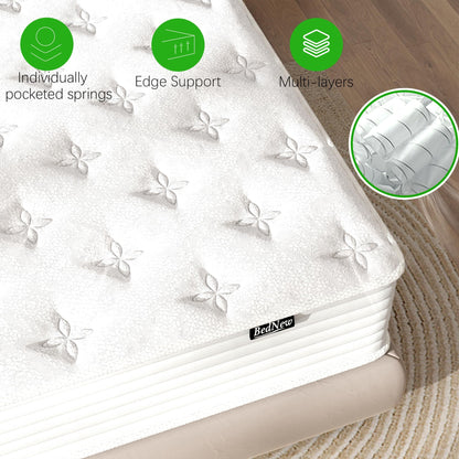 Bednew European Small Single Mattress, 12 inch Medium-Firm Hybrid Mattress with Memory Foam & Pocket Springs, Gentle Support for Pressure Relief