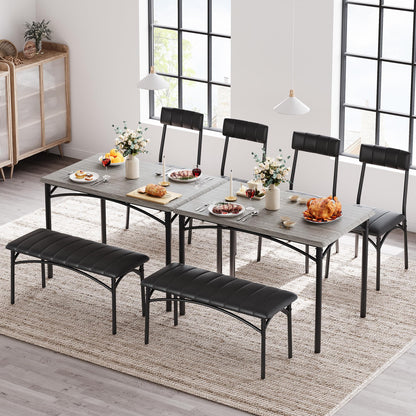 Crevyteg Space-Saving 4-Piece Dining Table Set Modern Industrial Kitchen Table with 2 Chairs and Bench for 4 Seater Dining Room Small Spaces