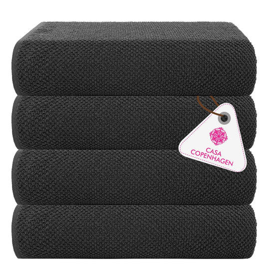 CASA COPENHAGEN Popcorn Textured 4 Piece Bath Towel Set - Pine Grey, 550 g/m?, 4 Piece Bath Towels, Cotton Towels Rough and Tough Use, Gift Set for