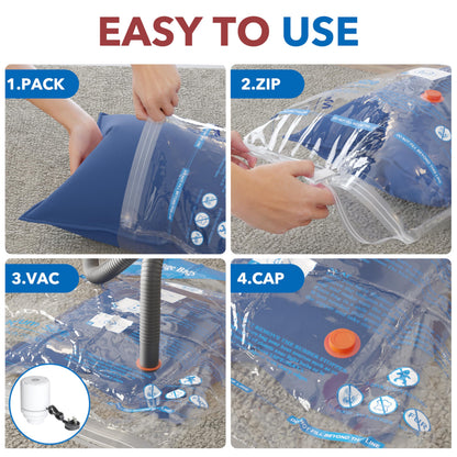 16 Pack Vacuum Storage Bags with Electric Air Pump,4 jumbo, 4 large, 4 midium, 4 small bags Airtight Compression Bags for Clothes, Pillows