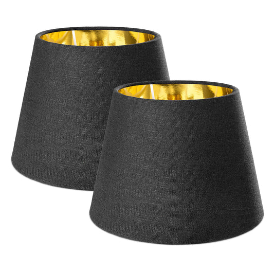 Navaris Black Linen Lampshade - 22CM Contemporary Design Modern Lamp Shade for Lights with Golden Inner Lining - Set of 2, Suitable for E27 Lights