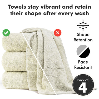 Novo Home Bath Towels Set of 4 – 550 GSM 100% Cotton Ivory Extra Large Towels for Bathroom, Spa Use (70x140 cm)