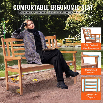 VEVOR Outdoor Bench - 48" Wood Garden Bench with Backrest & Armrests, 700 lbs Capacity, Perfect for Garden, Park, Yard & Porch