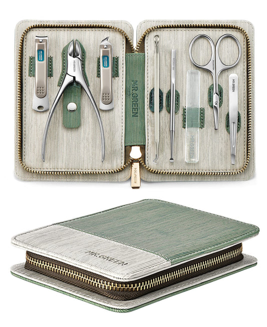 MR.GREEN 8 Pcs Manicure Set Pedicure Kit, German Stainless Steel Nail Clippers Set Heavy Duty Kit, Professional Personal Nail Care Tools with