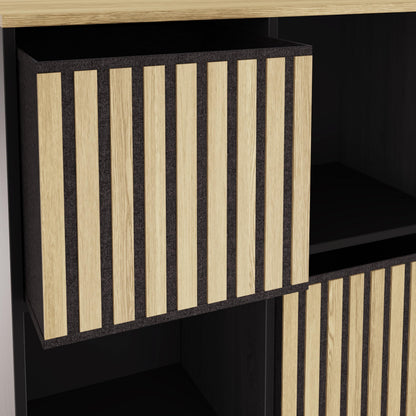 GFW Kube 2x2 Storage Unit Black & Medium Oak, Cube Bookcase with Open and Hidden Storage Compartments, Modern Shelving Unit