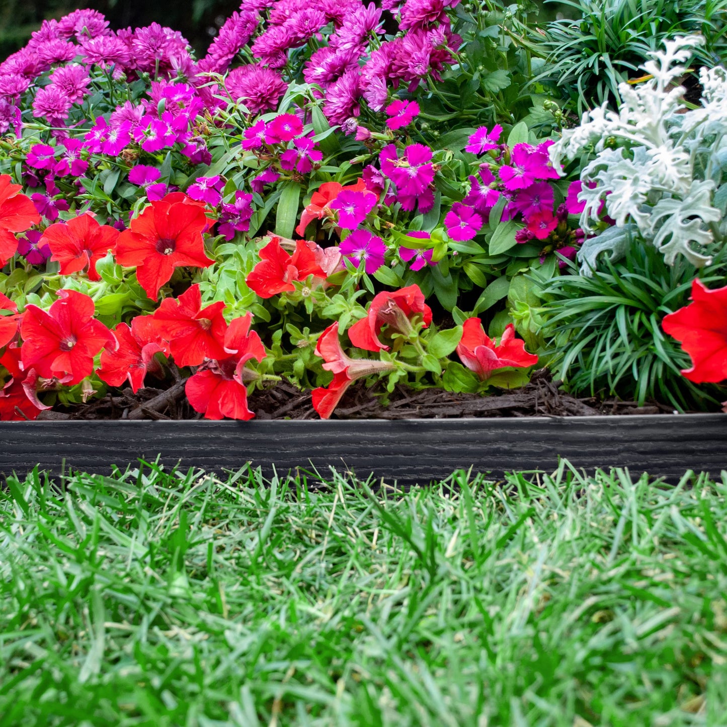 EasyFlex Tall Wall No-Dig Landscape Edging with Anchoring Spikes, 2.5 in. Tall Straight Top Plastic Garden Border with Woodgrain Texture, 40 Foot Kit,