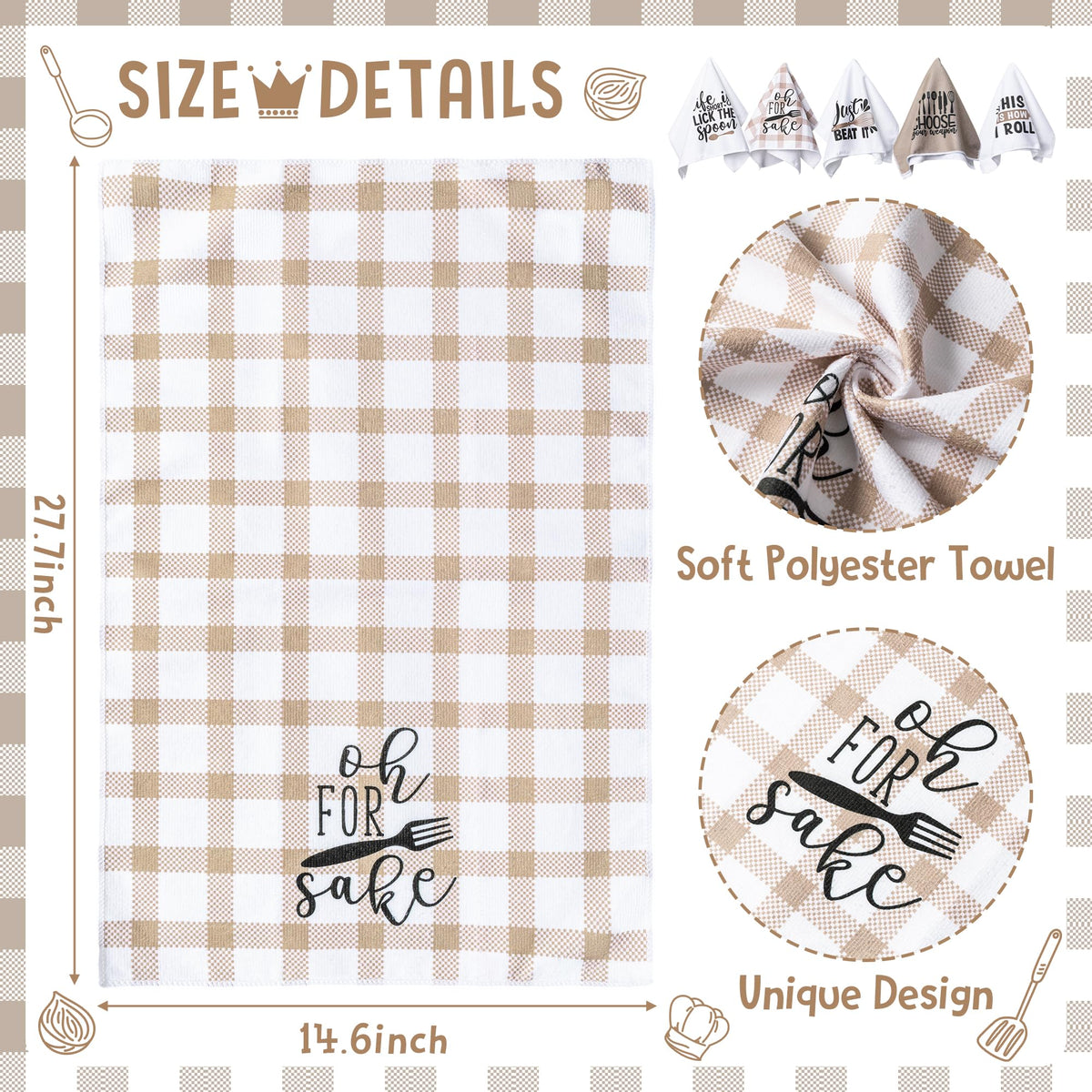 R HORSE 5Pcs Funny Kitchen Dish Towel Set Absorbent Quick Dry Cloth