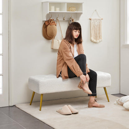 Yaheetech Modern Boucle Ottoman Footstool Bench with Gold Metal Legs, Ivory