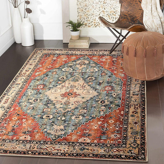 Boho Tribal Area Rug 90x150cm, KIMODE Distressed Bohemian Faux Wool Indoor Accent Rug
