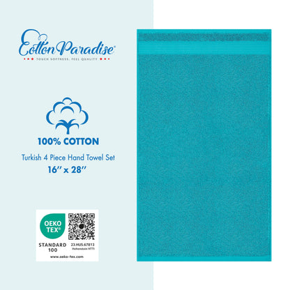Cotton Paradise Hand Towels for Bathroom, 100% Cotton Turkish 4 Piece Hand Towel Set, Soft Absorbent Face Towels Clearance Set, Aqua Blue Hand Towels