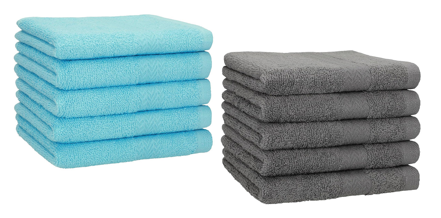 Betz Pack of 10 Guest Towels PREMIUM 100% Cotton 30x50 cm (anthracite grey & turquoise)