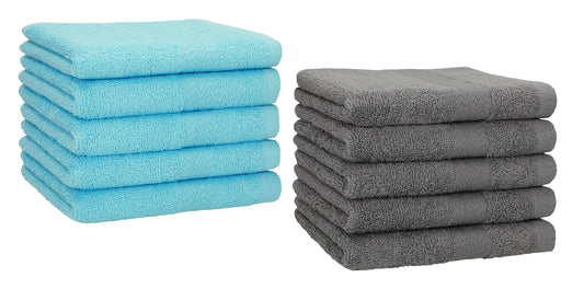 Betz Pack of 10 Guest Towels PREMIUM 100% Cotton 30x50 cm (anthracite grey & turquoise)