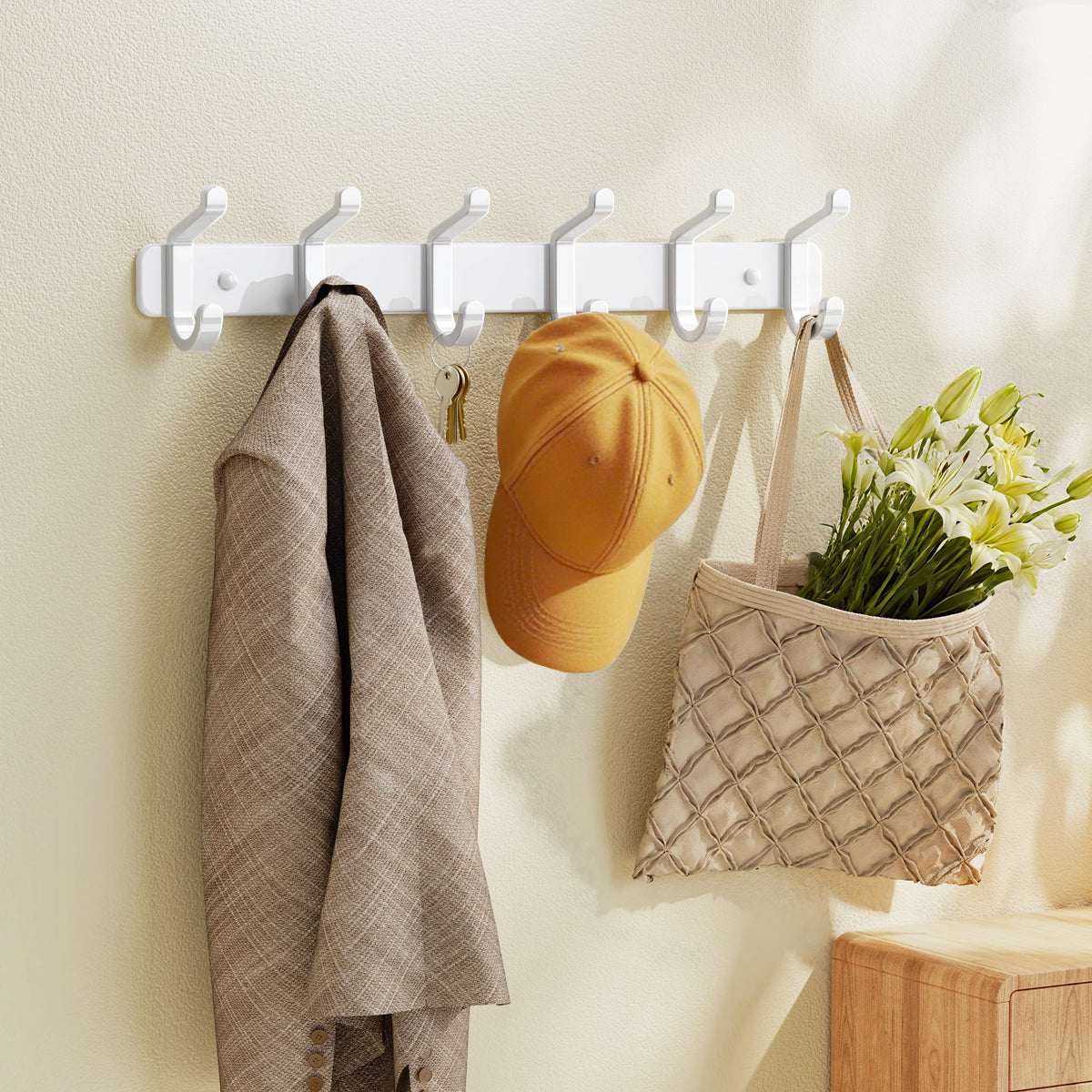 Coat Rack Wall Mount Heavy Duty, Wall Coat Hanger with Hooks, White 2 Pack