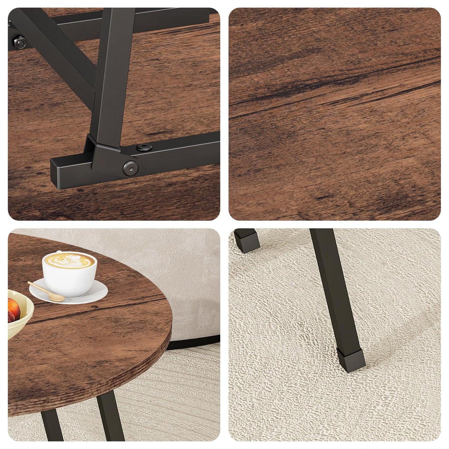 BOPRHOM Folding Coffee Table,Small Foldable Round Coffee Tables for Living Room/Bedroom,Portable Floor Table Tea Table Sofa Side Table Center Table