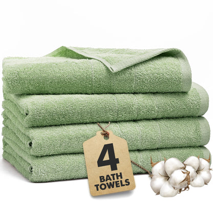 Novo Home Bath Towels Set of 4 – 550 GSM 100% Cotton Light Green Extra Large Towels for Bathroom, Spa Use (70x140 cm)