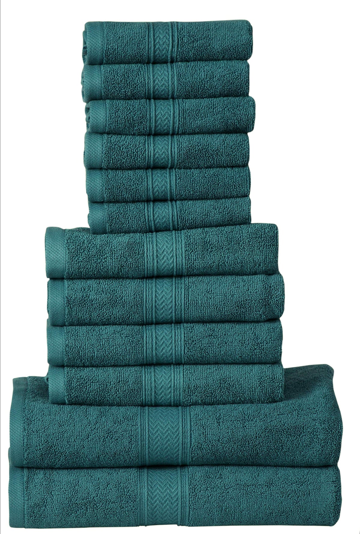 Hillfair 12-Piece 600 GSM Cotton Bath Towel Set - Hotel Spa Towels: 2 Bath, 4 Hand, 6 Washcloths - Absorbent, Super Soft - Teal