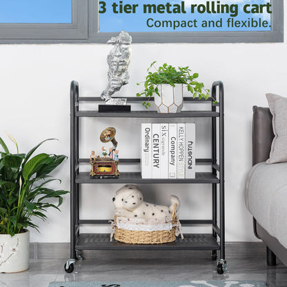 HDANI Serving Trolley,3-Tier Metal Trolley,Black,60x30x75cm Mesh