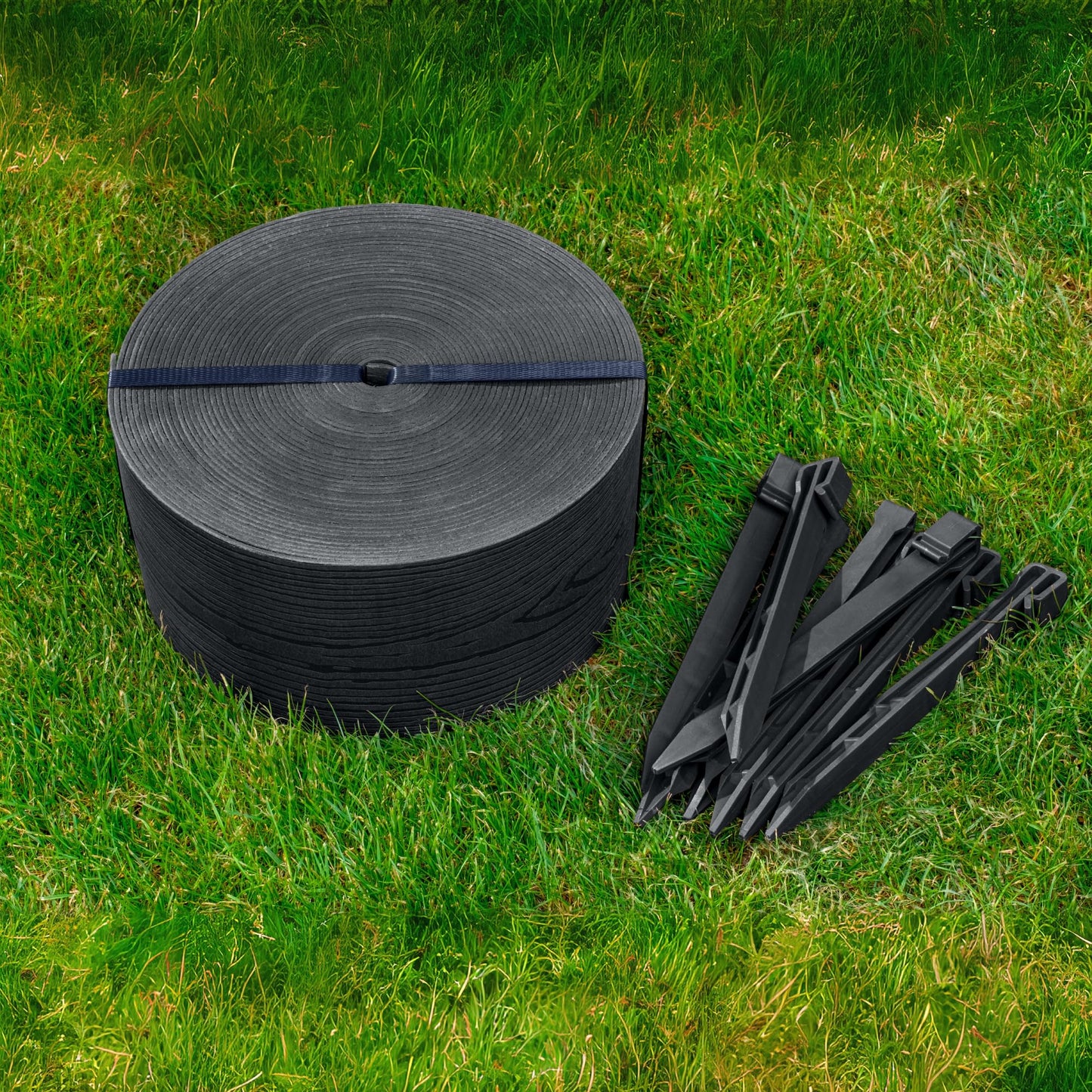 UNIGARDIA Flexible Lawn Edging 20 m with 40 Securing Pegs - Height 13 cm, Thickness 3 mm - Plastic Grass Border & Flower Bed Garden Edging - Easy to