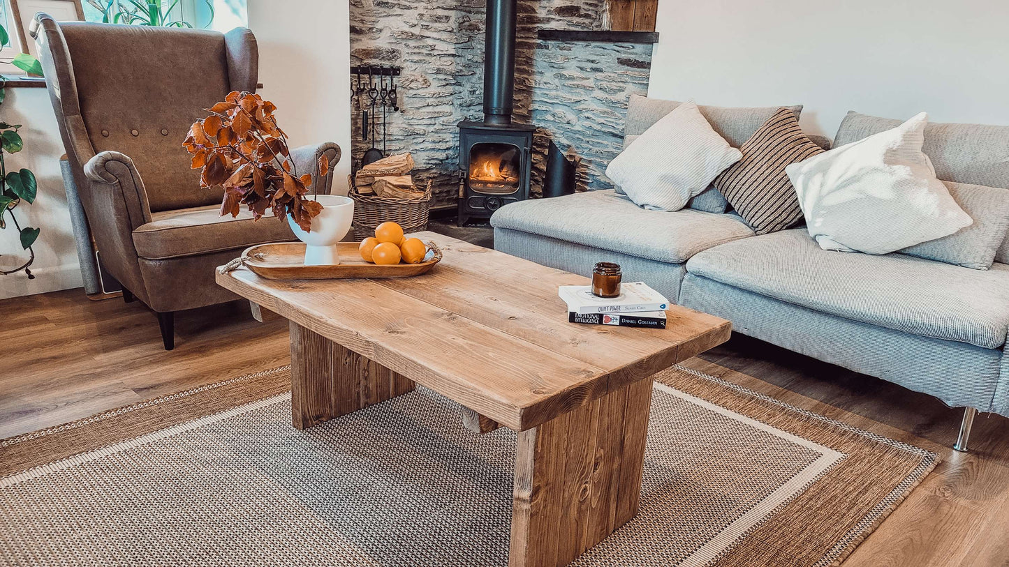 ORIAN Rustic Wooden Coffee Table With Square Legs