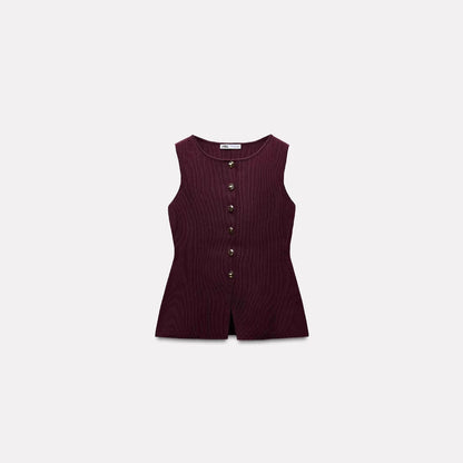 Fashion Plain Gold Button Sweater Vest