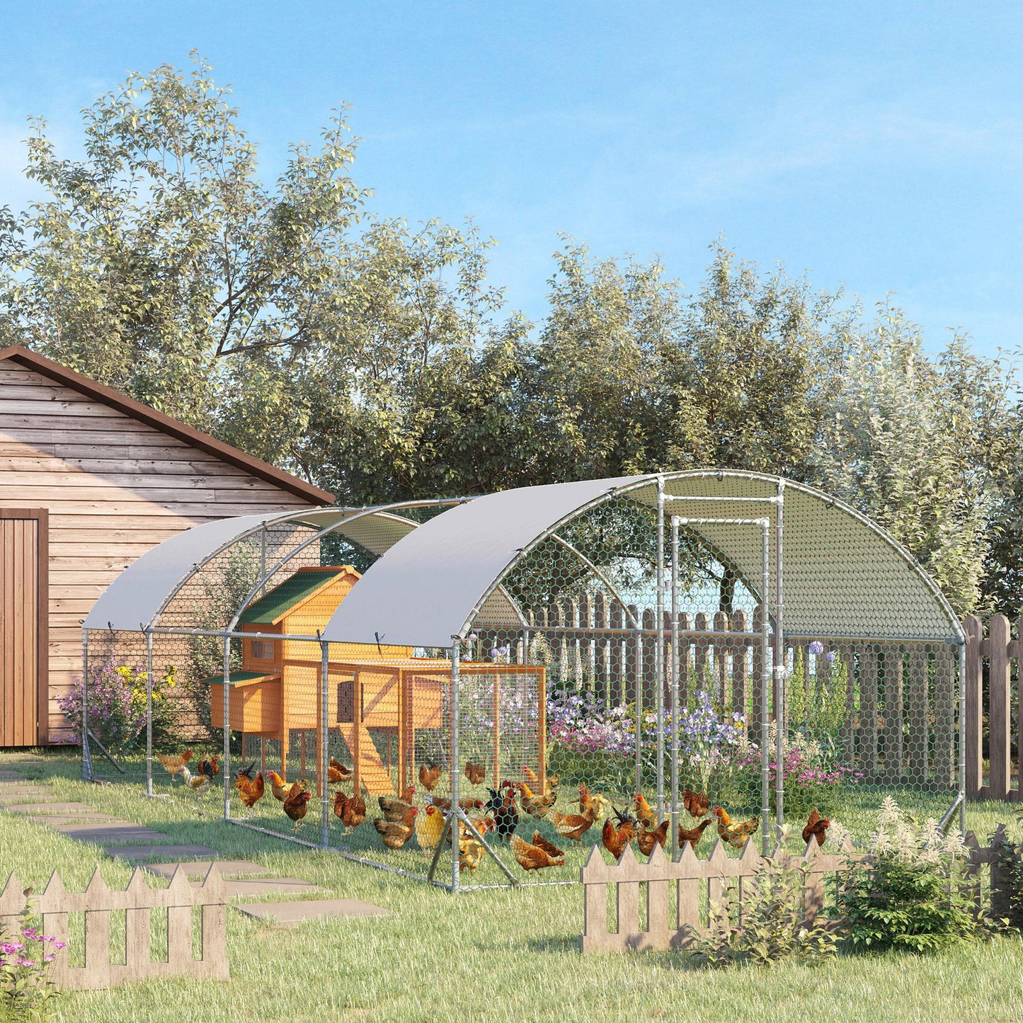 PawHut Walk In Chicken Run Galvanised Chicken Coop Hen Poultry House Cage Pet Playpen Garden with Water-Resist Covers