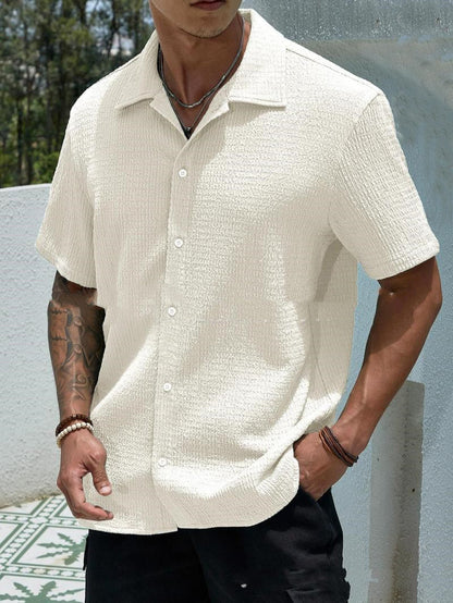 Men's Solid Color Short Sleeve Shirt Fashion Casual Button Lapel Tops Clothing