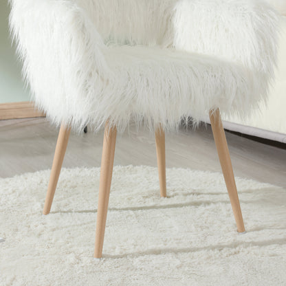 WHITE Faux Fur Upholstered Make up chair Side Dining Chair with Metal Leg(WHITE+Beech Metal Leg)