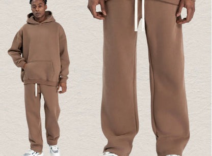 Men's Hooded Sweatshirt Fleece-lined Loose Sweatshirt Set