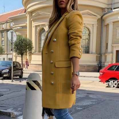 Women's Double-Breasted Woolen Trench Coat - Mid-Length Winter Jacket