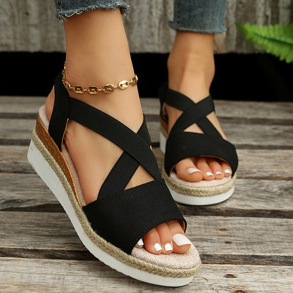Women's Cross-Strap Platform Wedge Sandals | Summer Hemp Heel Gladiator Shoes