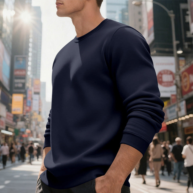 Fleece-lined Crew Neck Sweater Male Loose Casual Top
