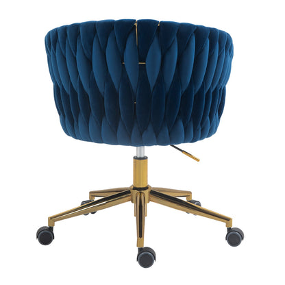 Modern design with wheeled backrest is a hand woven dressing chair that can be adjusted for 360 ° rotation height (BLUE)