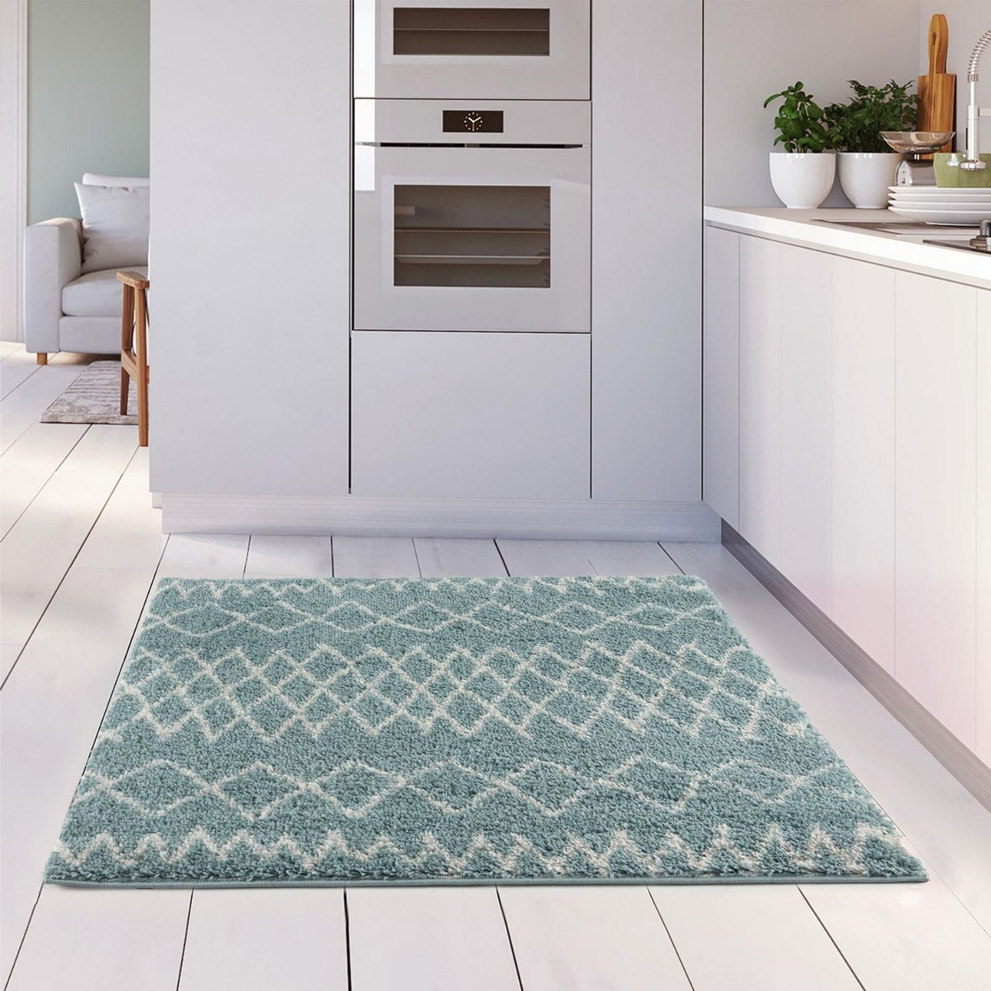 Moroccan Duck Egg Blue Shaggy Rug | 950