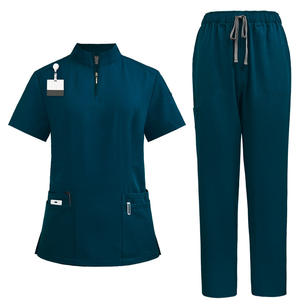 Stand Collar Zipper Doctor Nurse Work Uniforms Suit