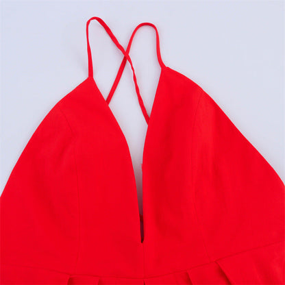Summer Solid Color Spaghetti Straps Sleeveless Sexy Backless Dress
