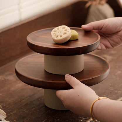 Acacia wood cake tray living room household Dim sum tray clay high fruit tray